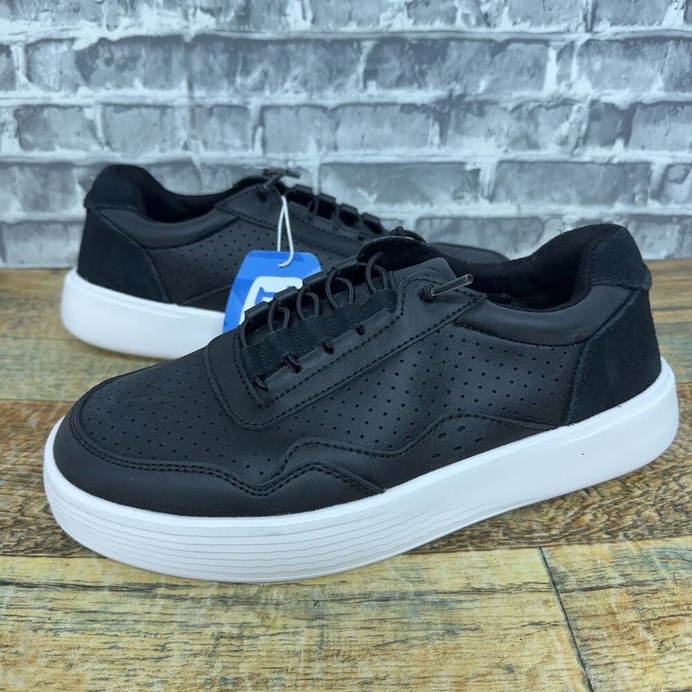 Hey Dude Hudson Leather Black White Sneakers 41239-066 Mens Size 7 New